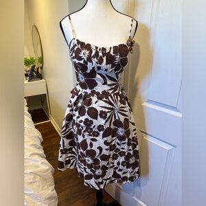 Ruby Rox Brown & White Floral Beaded Strap Mini Dress | Size 9